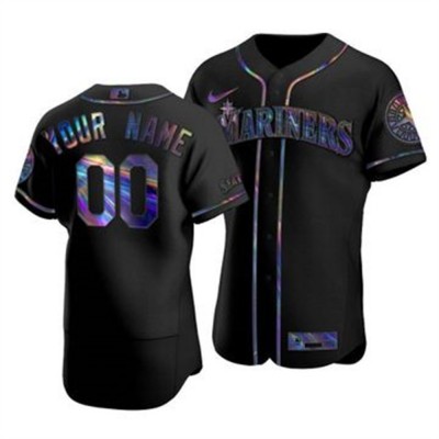 Seattle Mariners Custom Men's Nike Iridescent Holographic Collection MLB Jersey Black